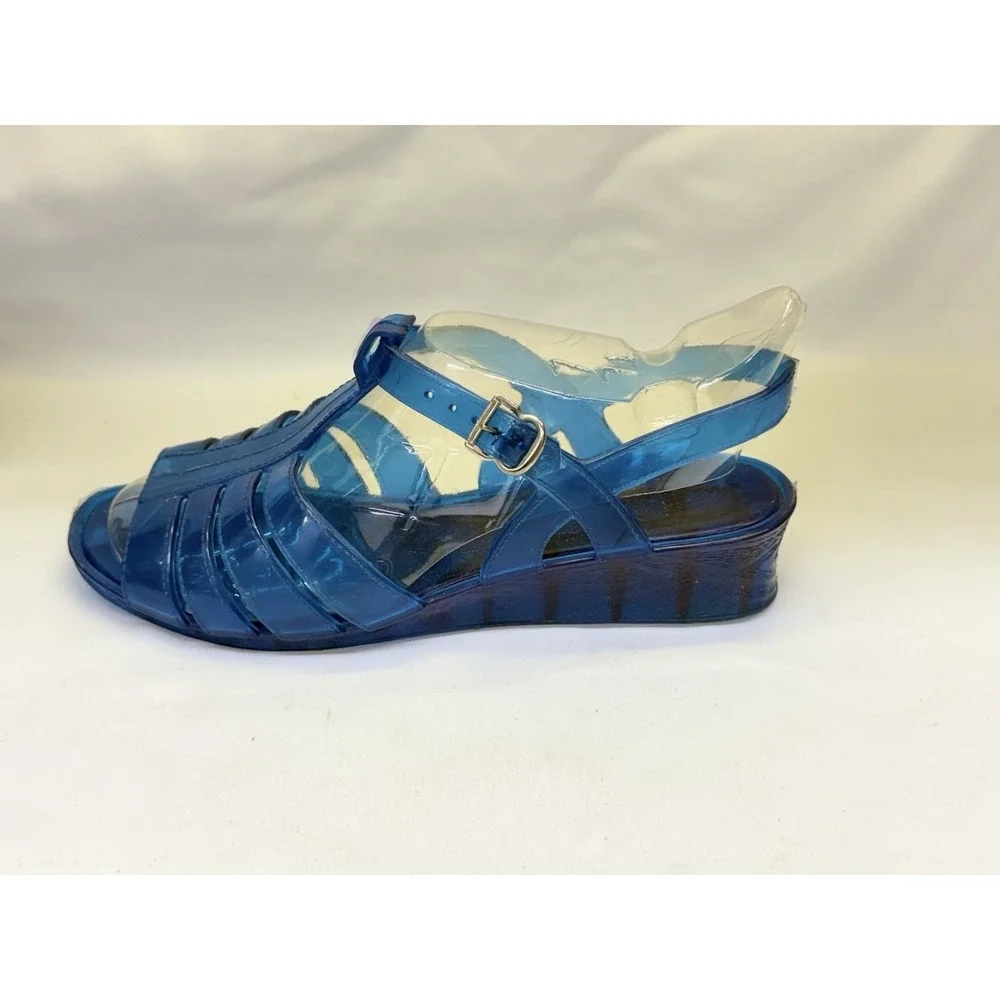 VTG Women's Translucent Blue Jelly Sandals Woven Fisherman Silhouette Sz 8